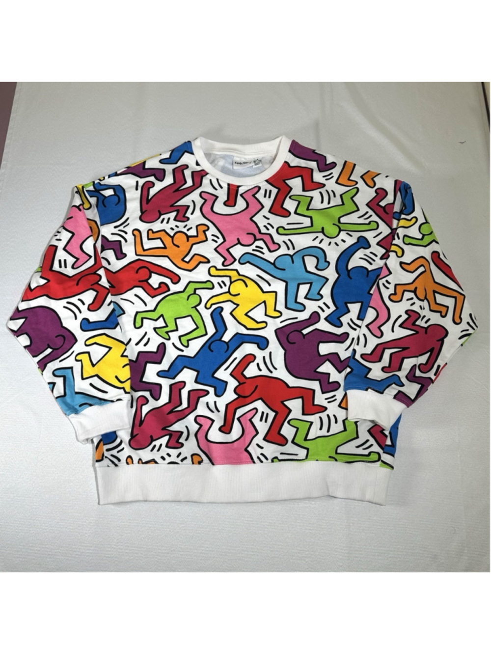 Keith Haring Sweatshirt Hoodie Size OS Small White Dancing Crew Neck Pullover